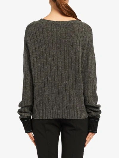 Shop Prada Contrast Cuff Ribbed Sweater - Grey