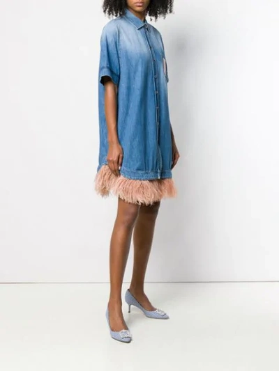 Shop N°21 Feather Hem Denim Dress In Blue
