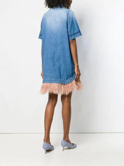 Shop N°21 Feather Hem Denim Dress In Blue