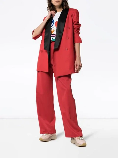 Shop House Of Holland X The Woolmark Company High-waisted Wide Leg Trousers In Red