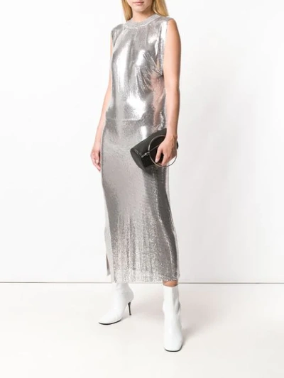 Shop Paco Rabanne Long Sleeveless Metallic Dress In Grey