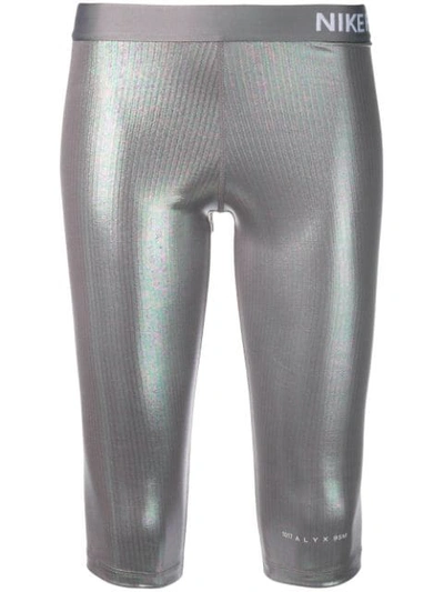 Shop Alyx 1017  9sm Biker-shorts Mit Logo-print - Silber In Silver