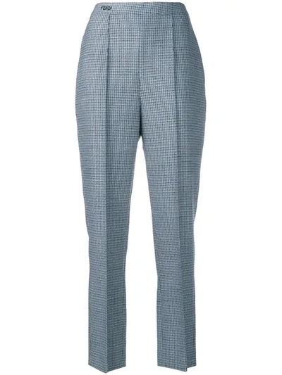 Shop Fendi Cropped High-waisted Trousers In Blue