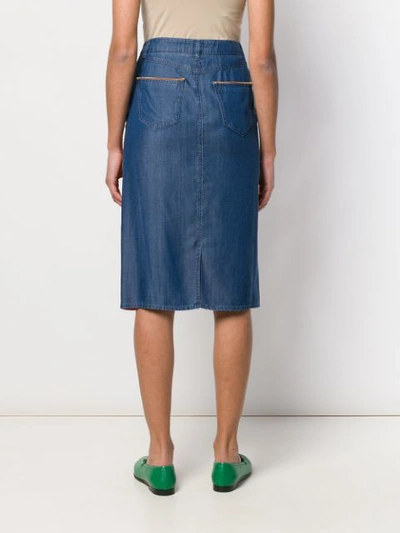 Shop Etro Paisley Denim Pencil Skirt In Blue
