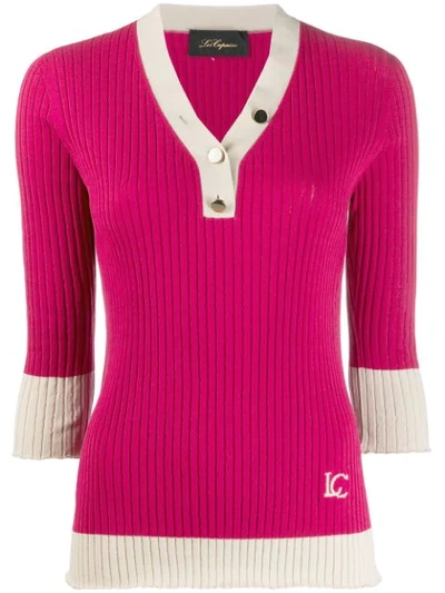 Shop Les Copains Button Down Collar Jumper - Pink