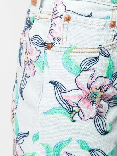 Shop Levi's Embroidered Floral Denim Shorts In Blue