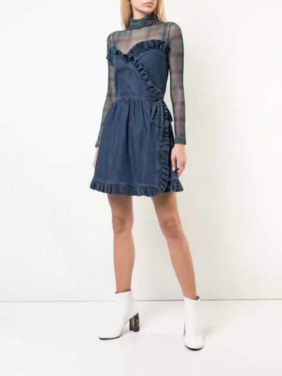 Shop Stella Mccartney Denim Sheer Panel Mini Dress In Blue
