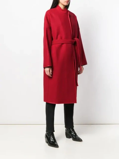 Shop Pinko Leather Trim Coat In Red