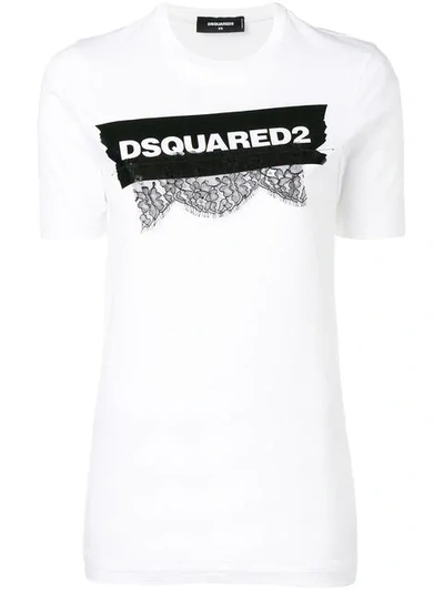 Shop Dsquared2 Lace Appliqué Logo T-shirt In White