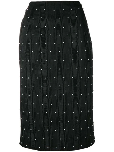 Shop Thom Browne Pearl Embroidered Pencil Skirt In Black