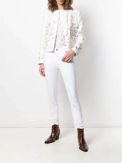 ERMANNO ERMANNO FLORAL CUT-OUT SKINNY JEANS - 白色