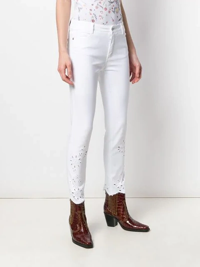 ERMANNO ERMANNO FLORAL CUT-OUT SKINNY JEANS - 白色