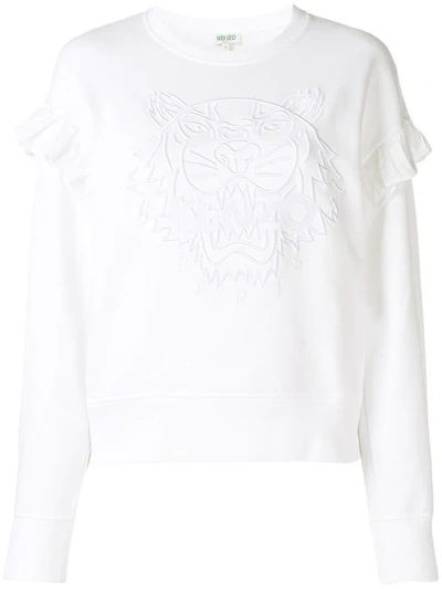 Shop Kenzo Tiger Ruffled Sweatshirt In White