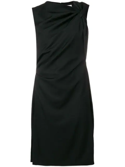 Shop Lanvin Asymmetrical Collar Draped Dress In Black