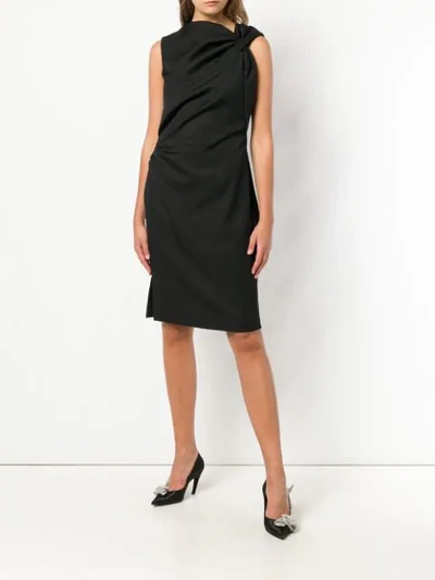 Shop Lanvin Asymmetrical Collar Draped Dress In Black