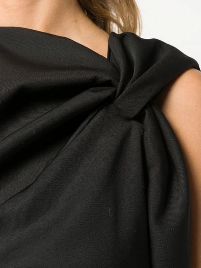 Shop Lanvin Asymmetrical Collar Draped Dress In Black
