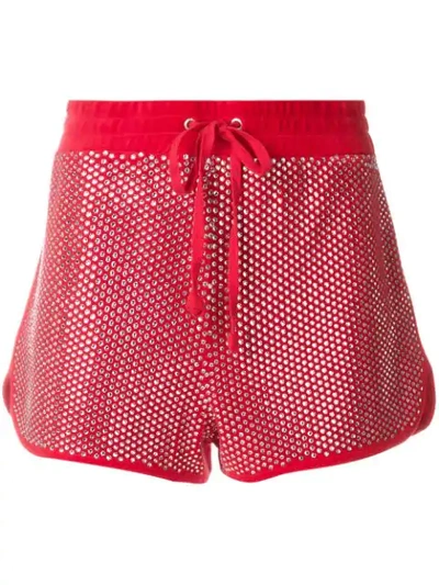 Shop Juicy Couture Swarovski Embellished Velour Shorts In Red