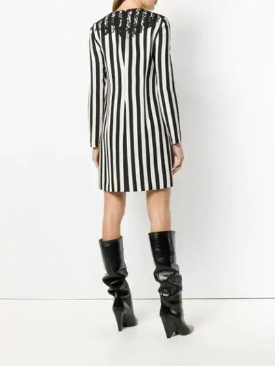 Shop Valentino Striped Long Sleeved Dress In Black
