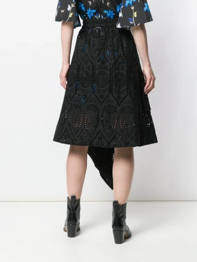 Shop Ganni Asymmetric Perforated Skirt In Black