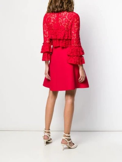 Shop Valentino Gerüschtes Kleid Mit Spitze In Red