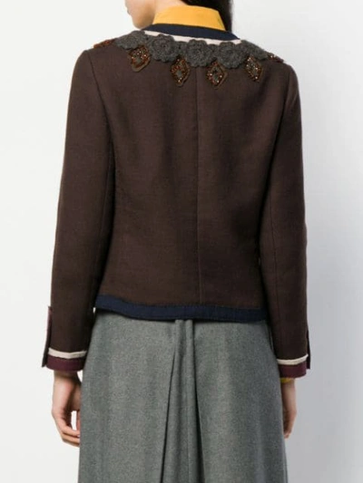 Pre-owned Prada 1990's Crochet Appliqué Collarless Jacket In Brown