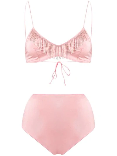 Shop Oseree 20s Pearls Bikini In Pink