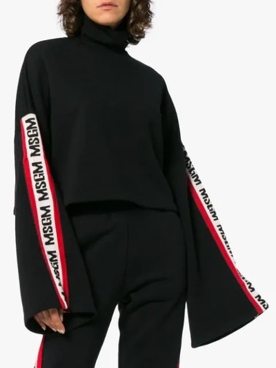 Shop Msgm Black Side Stripe Logo Sweater In 99 - Black