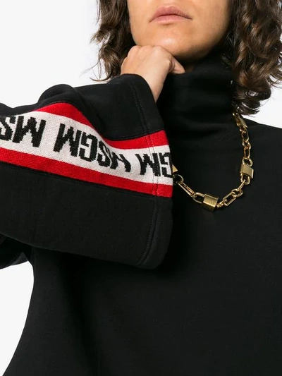 Shop Msgm Black Side Stripe Logo Sweater In 99 - Black