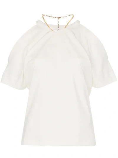 Shop Chloé Cold-shoulder Cotton Chain Necklace T-shirt In White