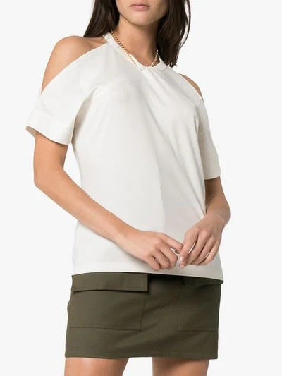Shop Chloé Cold-shoulder Cotton Chain Necklace T-shirt In White