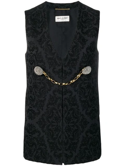 Shop Saint Laurent Baroque Print Waistcoat Jacket In Black