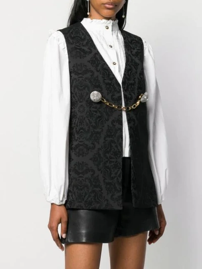 Shop Saint Laurent Baroque Print Waistcoat Jacket In Black