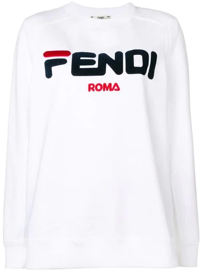 Shop Fendi Embroidered Logo Sweatshirt In White