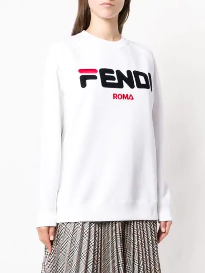 Shop Fendi Embroidered Logo Sweatshirt In White