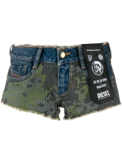 Shop Diesel Camo Short Shorts In Blue