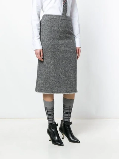 Shop Thom Browne Striped High-waisted Wool Pencil Skirt - Grey