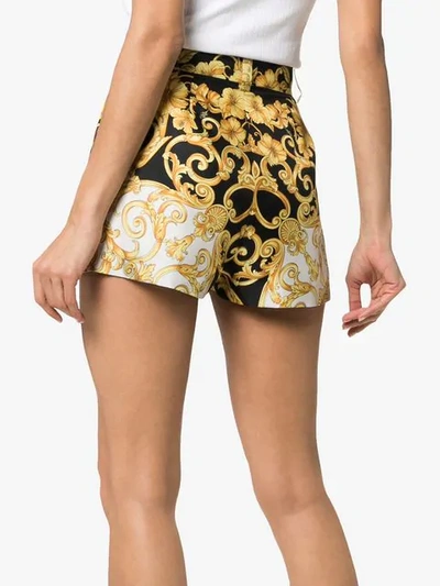 Shop Versace High Waisted Baroque Print Silk Shorts In A7900 F. Do Nero + Stampa Oro