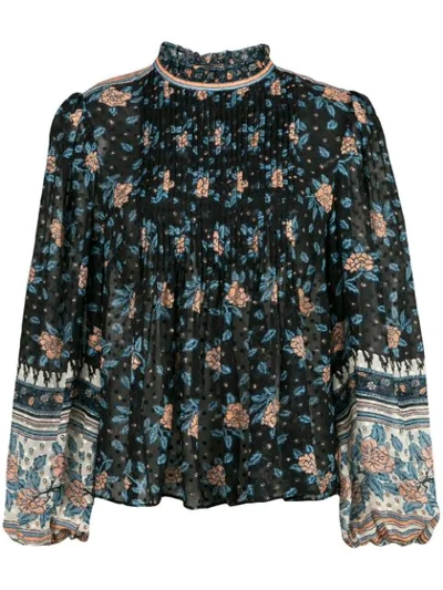 Shop Ulla Johnson Cass Floral Print Blouse In Blue