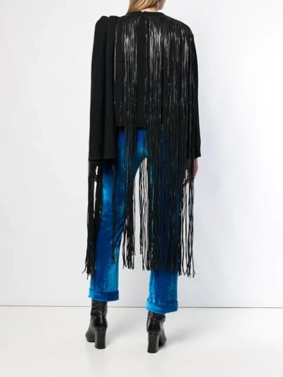 Shop Valentino Leather Fringe Knit Sweater In Black