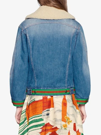 Shop Gucci Denim Jacket With Shearling In Blue
