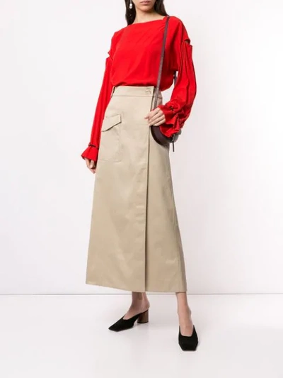Shop Nehera Wrap Front Long Skirt In Neutrals