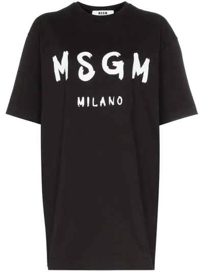 Shop Msgm Logo Print Oversized Cotton T-shirt In Black
