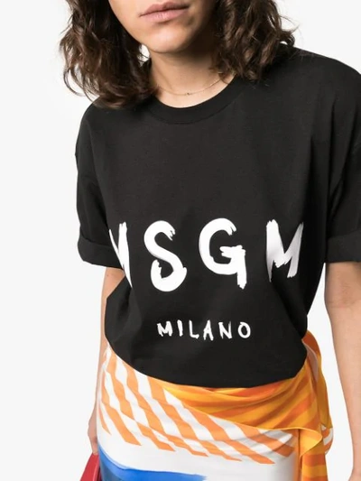 Shop Msgm Logo Print Oversized Cotton T-shirt In Black