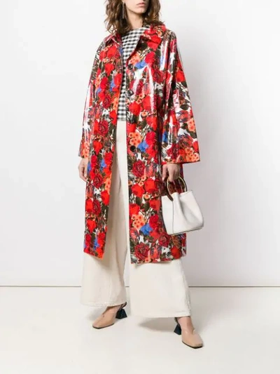 Shop Marni Coated Floral Print Coat In Red