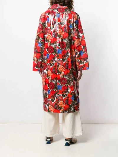 Shop Marni Coated Floral Print Coat In Red