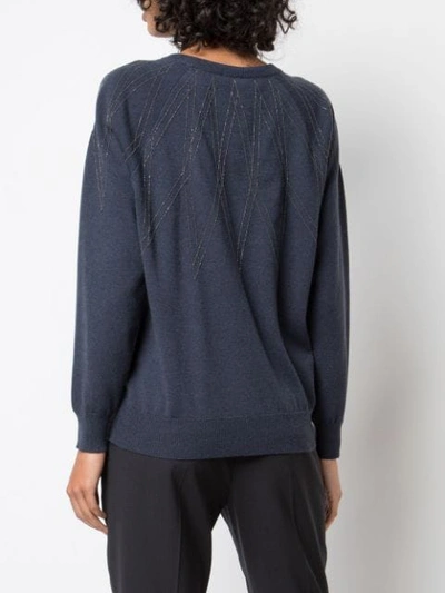 Shop Brunello Cucinelli Geometric Pattern Jumper In Blue