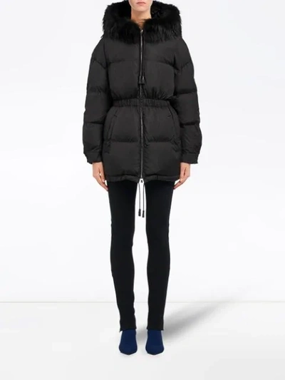 Shop Prada Feather Nylon Puffer Jacket With Fur In Black