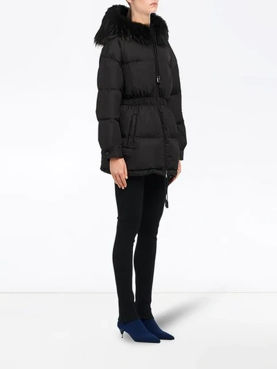 Shop Prada Feather Nylon Puffer Jacket With Fur In Black