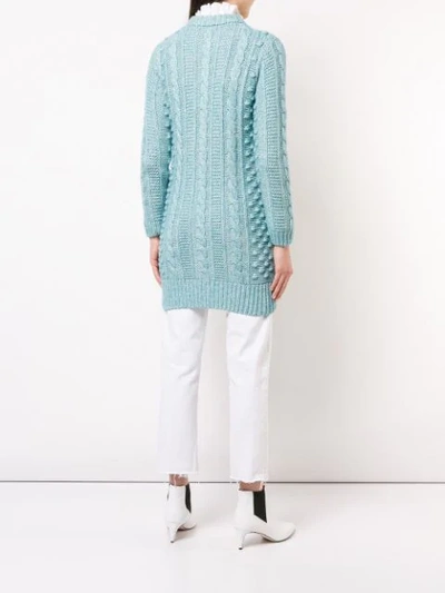 Shop Alexa Chung Cable Knit Cardigan In Bluewht