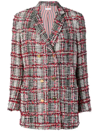 Shop Thom Browne Checked Tweed Jacket In Red